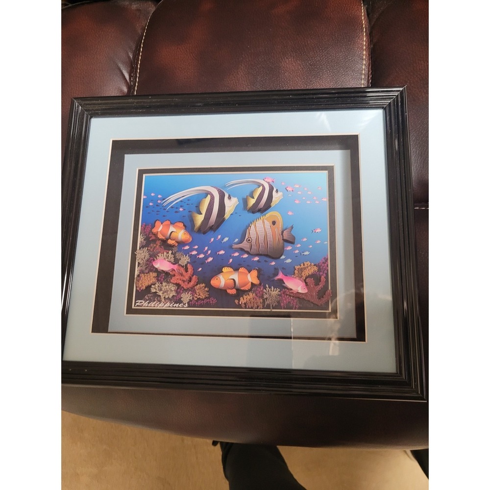Framed Philippines‎ 3D Aquarium Fish Wall Art Coastal Coral Ocean Scene Handmade